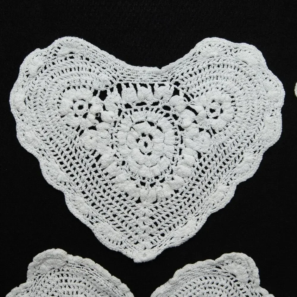 4 Vintage Heart Shaped Doilies